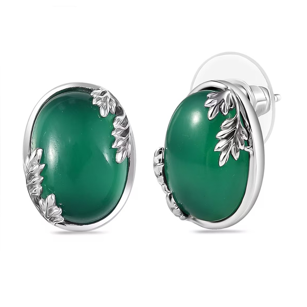 NWOT Verde Onyx 11.90 ctw Flower and Leaves Stud Earrings in Platinum Bond